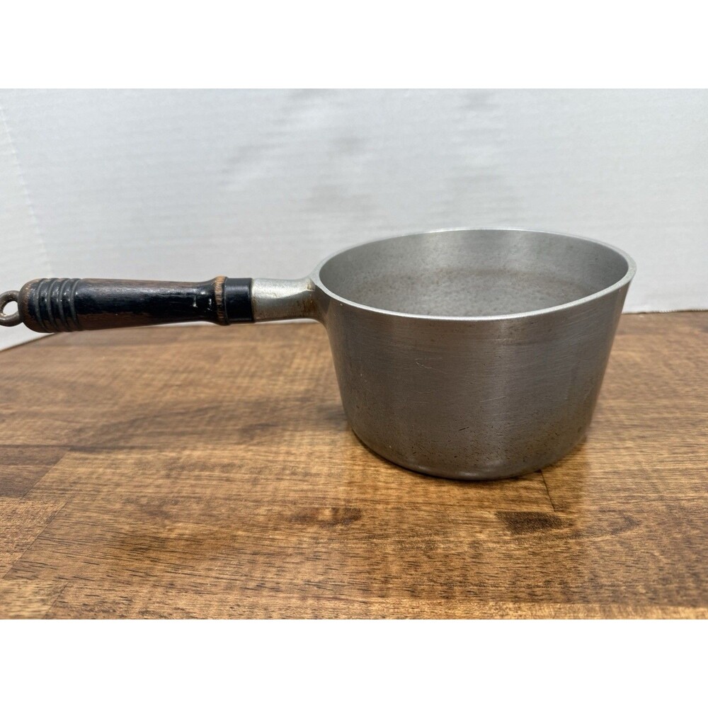 Household Institute 1 qt Aluminum Saucepan Silver/Black Wooden Long Handle,